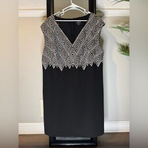Adrianna Papell Black and White Diamond Pattern Midi Dress